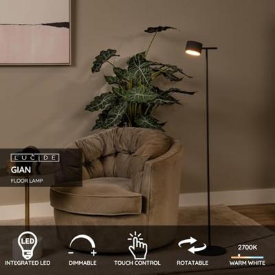 Lucide GIAN - Vloerlamp - LED Dimb. - 1x9W 2700K - Zwart