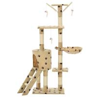 Kattenkrabpaal met sisal krabpalen 138 cm pootafdrukken beige - thumbnail