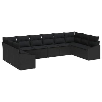Tuinbankenset met opslag 10 pcs Zwart poly rattan