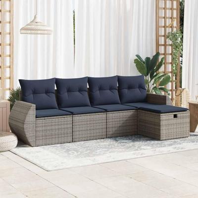 5-delige Loungeset met kussens poly rattan grijs