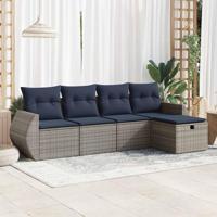 5-delige Loungeset met kussens poly rattan grijs - thumbnail