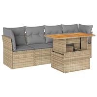 5-delige Loungeset met kussens poly rattan beige - thumbnail