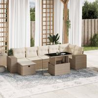 8-delige Loungeset met kussens poly rattan beige - thumbnail