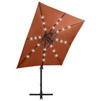 VidaXL Zweefparasol met paal en led-verlichting 250 cm terracottakleur - thumbnail