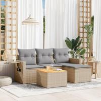5-delige Loungeset met kussens poly rattan gemengd beige - thumbnail