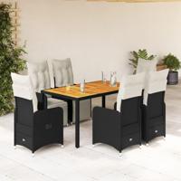 7-delige Bistroset met kussens poly rattan zwart - thumbnail