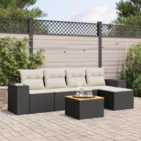 6-delige Loungeset met kussens poly rattan zwart - thumbnail