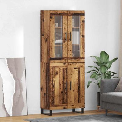 Hoge kast 2 pcs Oud Hout Geengineerd Hout en Glas