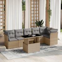 7-delige Loungeset met kussens poly rattan beige - thumbnail