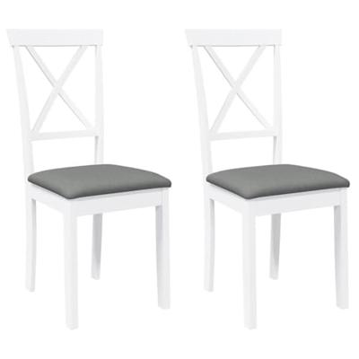 Eetkamerstoelen met kussens 2 st massief hout rubber wit Eetkamerstoelen met kussens 2 st massief hout rubber wit