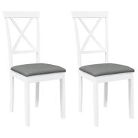 Eetkamerstoelen met kussens 2 st massief hout rubber wit - thumbnail