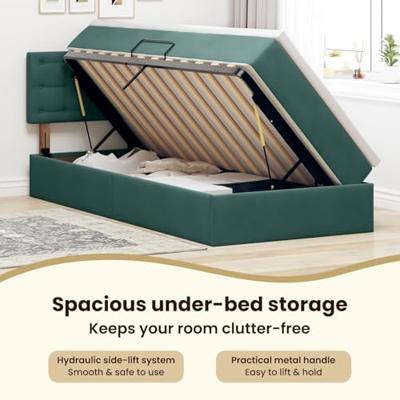 Opbergbed met LED met matras Donkergroen 90 x 200 cm Fluweel