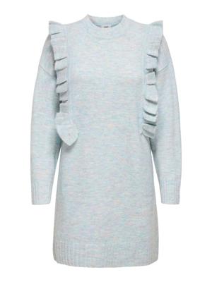 JACQUELINE DE YONG gebreide jurk JDYZIZA met volant lichtblauw