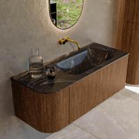 Mondiaz KURVE-DLUX 115 cm Onderkast Greeploos 1 Lade Met Deuren Walnut, Wastafel Solid Surface Rechts Lava 0 Kraangaten Zonder Spiegel (KRVBGS115L1L1D0KR-Wal/Lav) - thumbnail