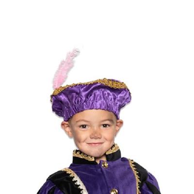 Pietbaret satijn paars met veer