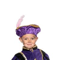 Pietbaret satijn paars met veer - thumbnail