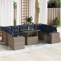 10-delige Loungeset met kussens poly rattan acacia grijs - thumbnail