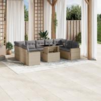 10-delige Loungeset met kussens poly rattan beige - thumbnail