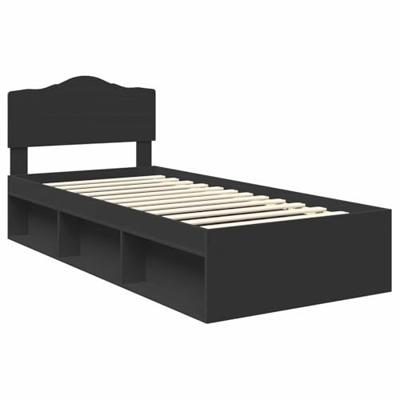 Bedframe met hoofdeinde Zwart 90 x 200 cm Massief grenenhout