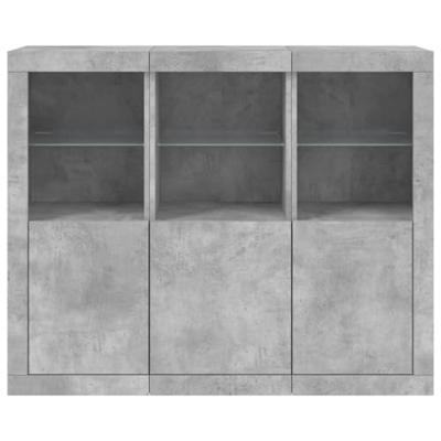 Dressoirs met LED-verlichting 3 st bewerkt hout betongrijs