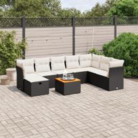 9-delige Loungeset met kussens poly rattan zwart - thumbnail
