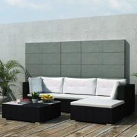 5-delige Loungeset met kussens poly rattan zwart - thumbnail