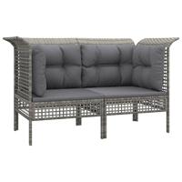 Tuinhoekbanken met kussens 2 st poly rattan grijs - thumbnail