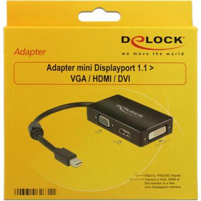 Delock 62631 DisplayPort / VGA / HDMI / DVI Adapter [1x Mini-DisplayPort stekker - 1x VGA-bus, HDMI-bus, DVI-bus 24+1-polig] Zwart Met Ferrietkern 16.00 cm