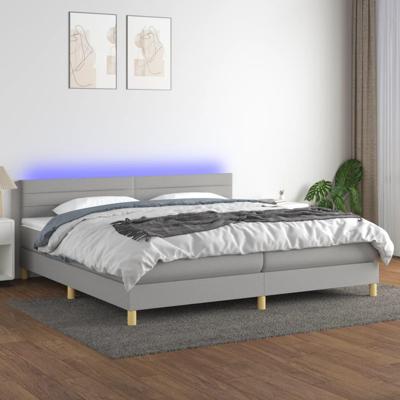 Boxspring met matras en LED stof lichtgrijs 200x200 cm