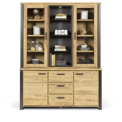 Vitrinekast (2 deuren) Steelwood - Seasoned Brown/Metaal Zwart