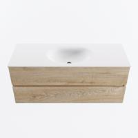 MONDIAZ VICA 120cm badmeubel onderkast Washed Oak 2 lades. Wastafel MOON midden 1 kraangat, kleur Talc. - thumbnail