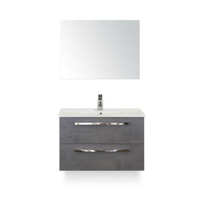 Seville Badmeubelset 80 cm - Beton Antraciet - Keramische Wastafel Wit Enjoy - met Spiegel