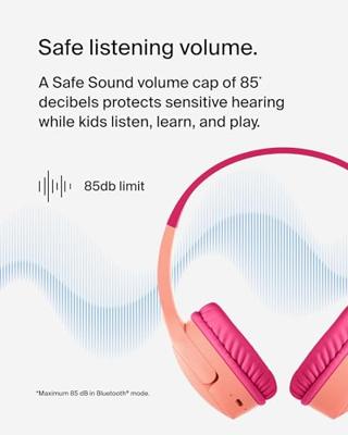 Belkin SoundForm Mini draadloze on-ear koptelefoon met ingebouwde microfoon voor kinderen, voor meisjes en jongens, online onderwijs, school en op reis, compatibel met o.a. iPhone, iPad, Galaxy, roze