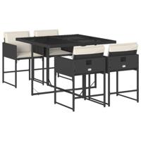 5-delige Tuinset met kussens poly rattan zwart - thumbnail