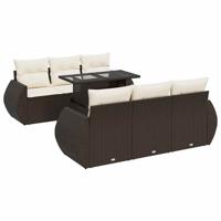 7-delige Loungeset met kussens poly rattan bruin - thumbnail