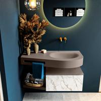 MONDIAZ RIVA 100cm badmeubel onderkast / planchet kleur carrara met 1 lade. Wastafel DULCET rechts 0 kraangaten kleur Smoke. - thumbnail