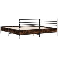 Bedframe bewerkt hout metaal gerookt eikenkleurig 180x200 cm - thumbnail