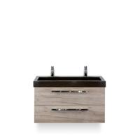 Seville Badmeubelset 100 cm - Craft Oak - Wastafel Lucca 2 kraangaten - thumbnail