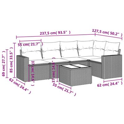 6-delige Loungeset met kussens poly rattan grijs - thumbnail