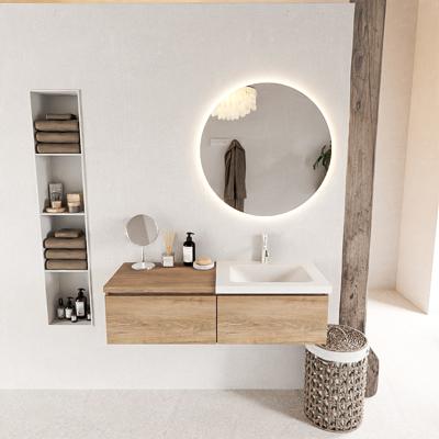 MONDIAZ BUKLA 120cm badmeubel met module 60 kleur Washed Oak met 2 lades. Wastafel CLOUD rechts 1 kraangat kleur Talc.