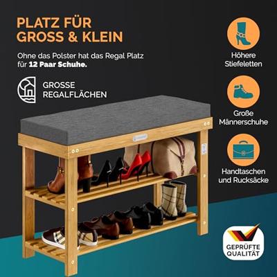 Acaciahout Schoenbank FSC gecertificeerd met zitkussen 90x30x48cm Acaciahout Schoenbank FSC gecertificeerd met zitkussen 90x30x48cm