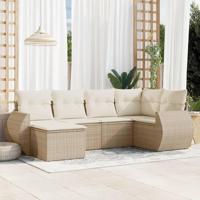 6-delige Loungeset met kussens poly rattan beige - thumbnail