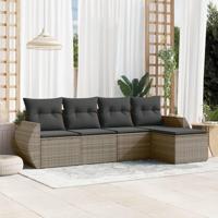 5-delige Loungeset met kussens poly rattan grijs - thumbnail