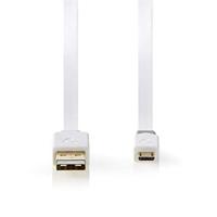 USB 2.0-kabel plat | A male - Micro-B male | 1,0 m | Wit - thumbnail