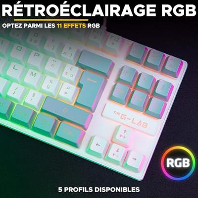 The G-Lab - Keyz Caesium TKL - gaming toetsenbord TKL 87 toetsen bedraad USB AZERTY, RGB, personaliseerbaar, 15 programmeerbare macro's - compact gamingtoetsenbord voor PC/PS4/PS5/XBOX - (wit-grijs)