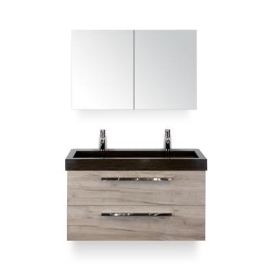 Seville Badmeubelset 100 cm - Craft Oak - Wastafel Lucca 2 kraangaten - met Spiegelkast