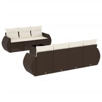 8-delige Loungeset met kussens poly rattan bruin - thumbnail