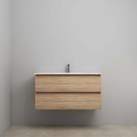 On-Line Onderkast - 100 cm - Voorgemonteerd - Porseleinen Wastafel - 1 Kraangat - Eiken - thumbnail
