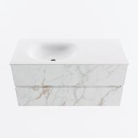 MONDIAZ VICA 100cm badmeubel onderkast Carrara 2 lades. Wastafel MOON links zonder kraangat, kleur Talc. - thumbnail