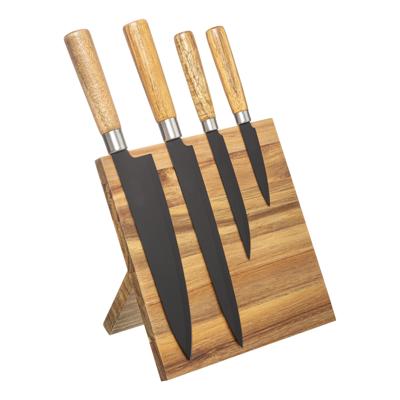 Messenset met Magnetisch Messenblok - Messenset 4-delig - Staal - Acaciahout - Naturel - Zwart - Houten Handgreep - Koksmessen - 21,2x13,5x30cm Messenset met Magnetisch Messenblok - Messenset 4-delig - Staal - Acaciahout - Naturel - Zwart - Houten Handgreep - Koksmessen - 21,2x13,5x30cm